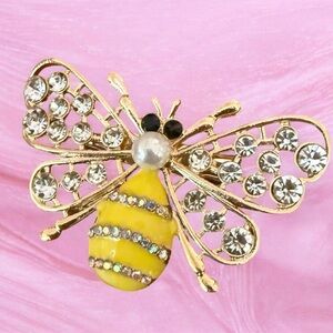 Vintage Yellow Enamel & Rhinestone Bee Brooch